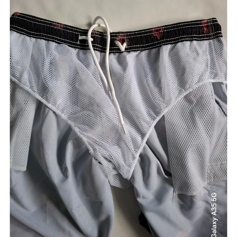Scotamalone Men's Floral Swim Trunks Black/Red Drawstring Pockets Size L